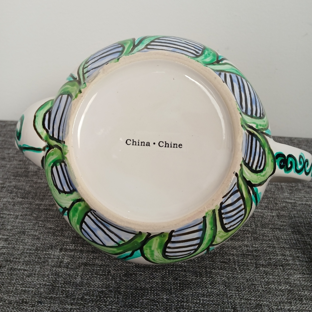 Sunflower Teapot Farmhouse Kitchen Decor Ceramic White Handpainted Floral Lid 8" - Picture 8 of 11